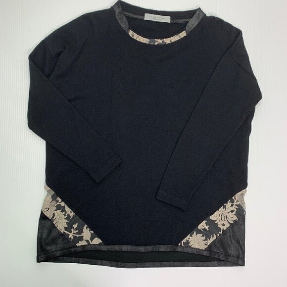 D Exterior Italy Sweater Small Black Leather Lace Detail Pullover - Picture 6 of 9